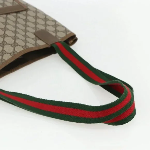 GUCCI GG Supreme Web Sherry Line Tote Bag PVC Beige Red 39 02 003 Auth ka492 - Picture 8 of 15